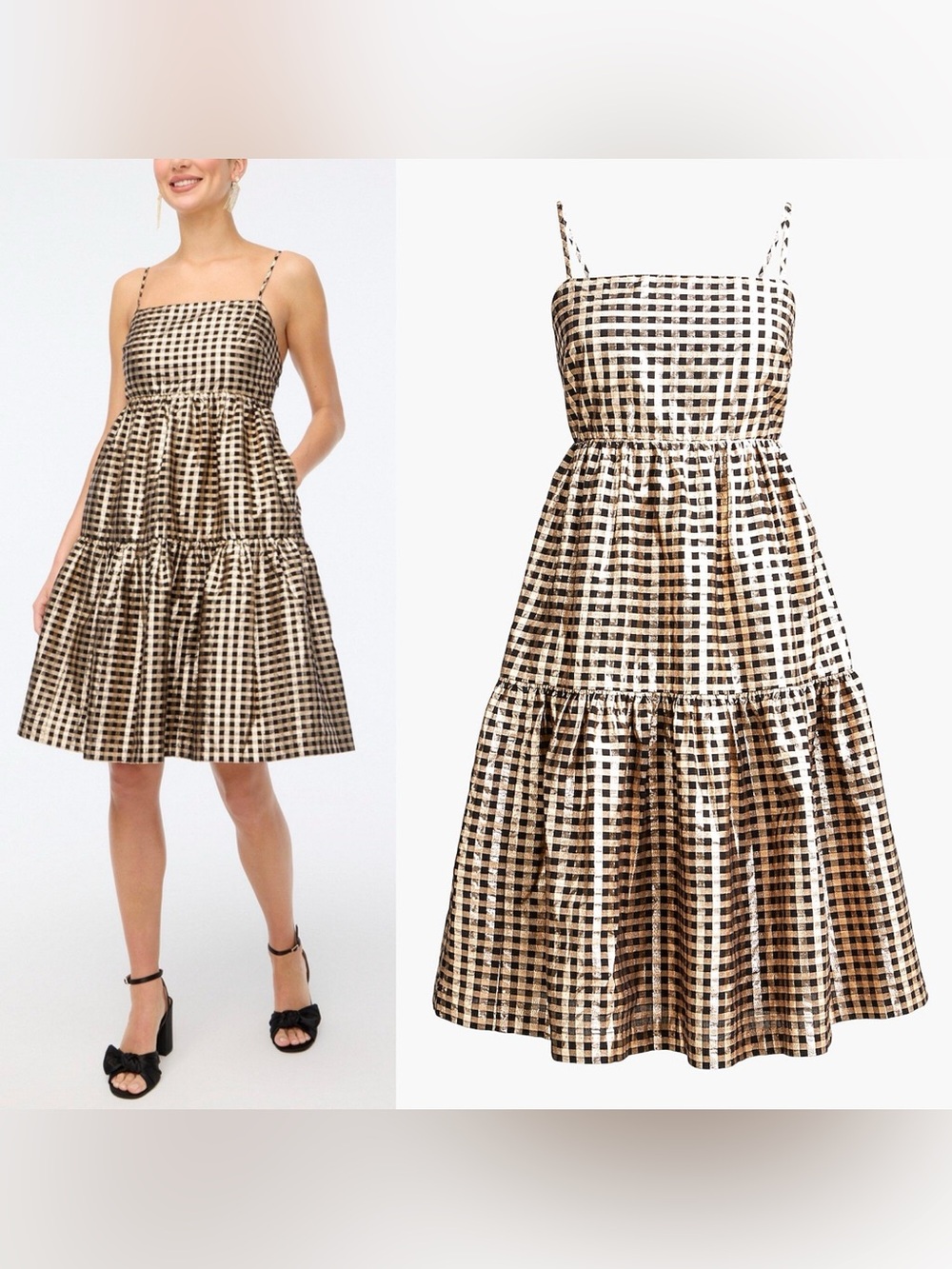 J. Crew Black and Gold Gingham Lurex Mini Dress